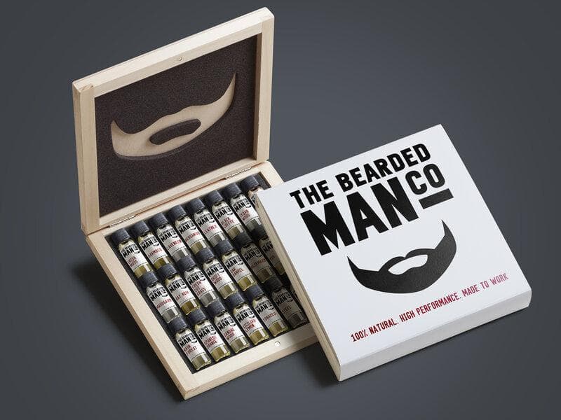 Olika sorters skäggolja i en stilig förpackning