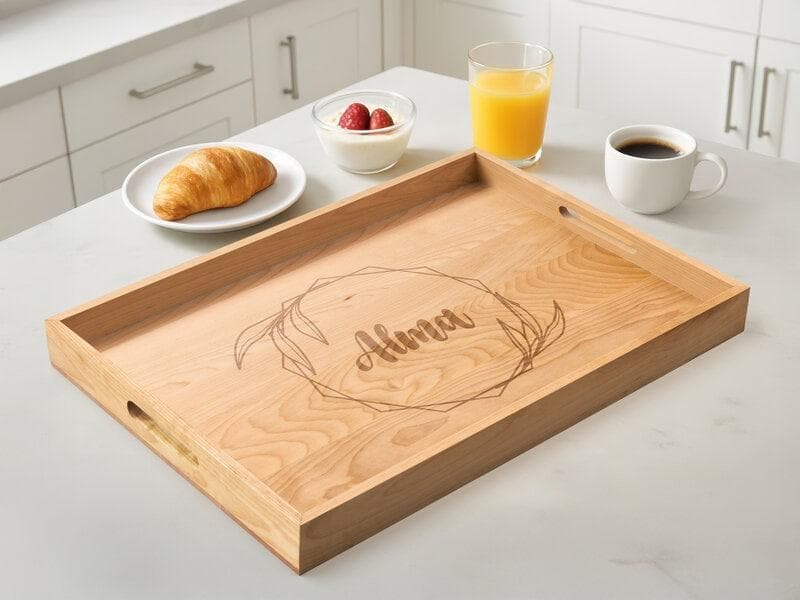 Graverad serveringsbricka i trä