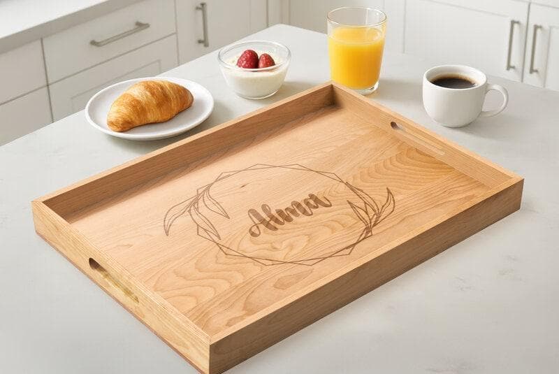 Graverad serveringsbricka i trä